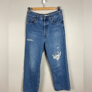 LEVI'S Ribcage‎ Straight Ankle Jeans Distressed Size 28 Blue Casual High Rise